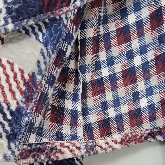 Vince Camuto Plaid Fleece Jacket Size L Shacket Open Front Cozy Red Blue Pockets - Picture 7 of 14